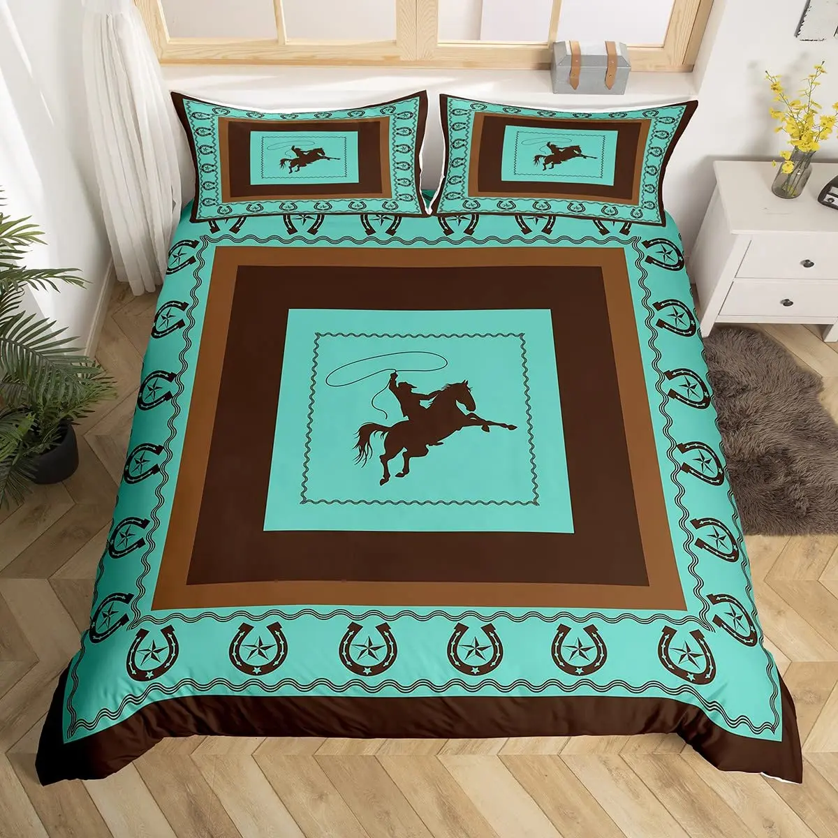 Description Picture 5 of itemLuxury Plaid Geometric Horse Print Bedding Set Modern Concise Duvet Cover with Pillowcases Queen King Size Bedroom Decor for Kid