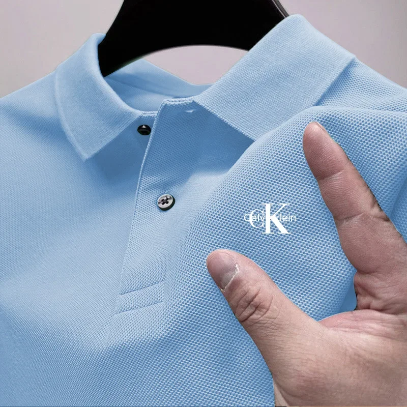 2024 Men's Solid Color Polo Shirt Short Sleeved Button Up Collar T-Shirt New Summer Casual Anti Pilling Fashionable Street Top