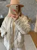 ZA Women's Cotton Coat 2023 Winter Fashion Pocket Drawstring Warm Vintage Long Sleeve Zipper Female Outerwear Tops Jacket 5