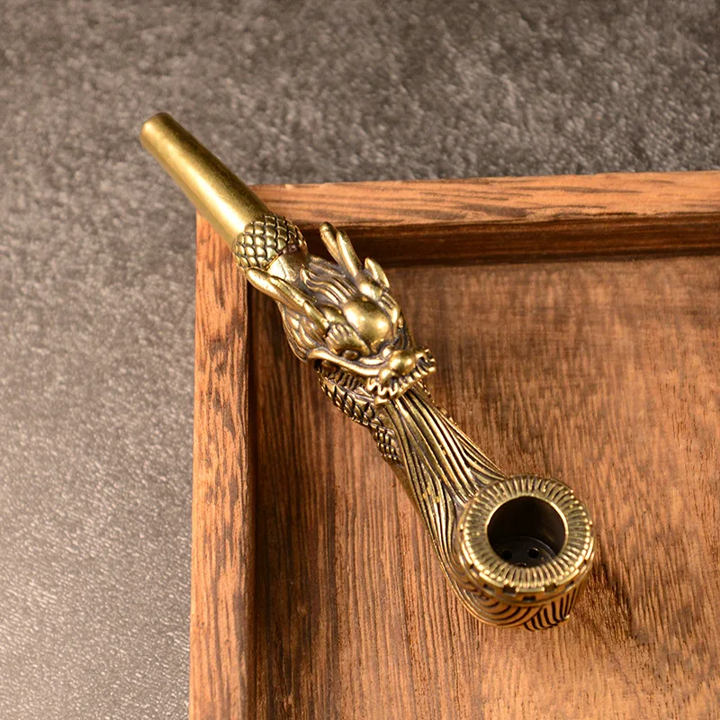 Tobacco Pipe Smoking Pipe Vintage Brass Tobacco Pipe Creative Dragon Head Design Gift For Father/Grandfather