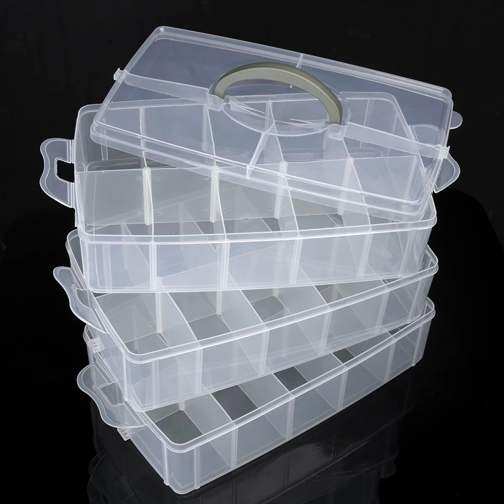 18/30 Grids Three Layer Plastic Storage Box Kids DIY Scrapbooking  Stationery Container Transparent Craft Paper Organizer - AliExpress