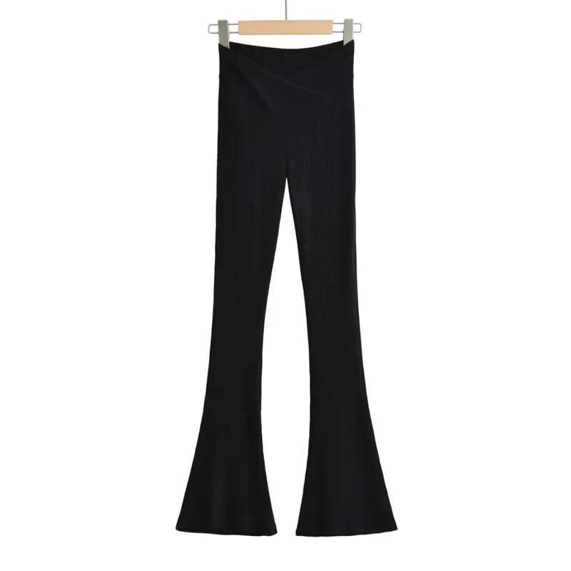 Women V-front Knitted Flared Ribbed Leggings Pants