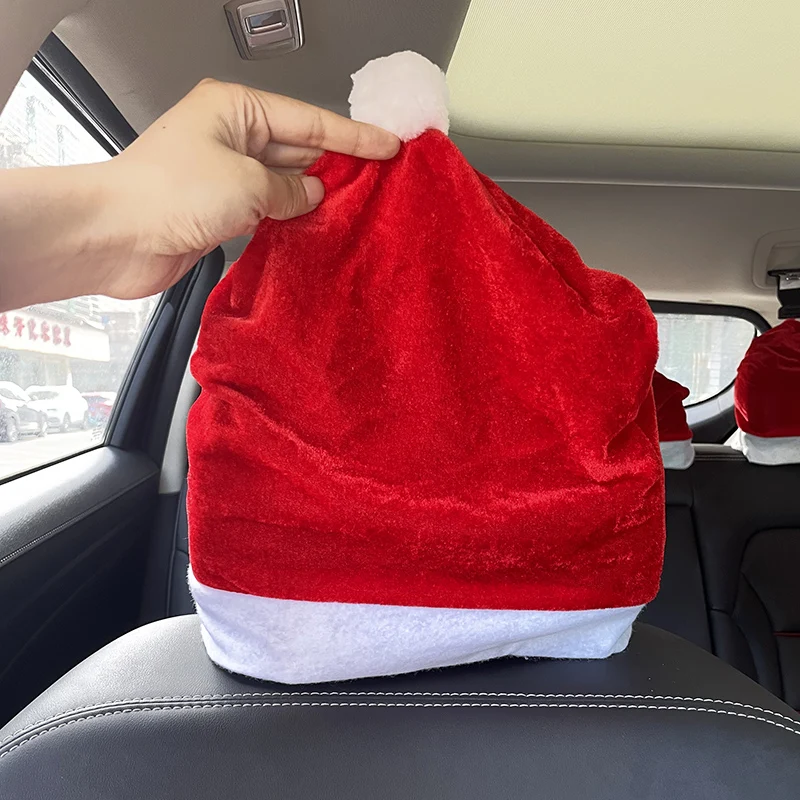 Christmas Car Headrest Cover Seat Protection Santa Hat Festival Christmas Car Ornaments Seat Protection Santa Hat Decoration