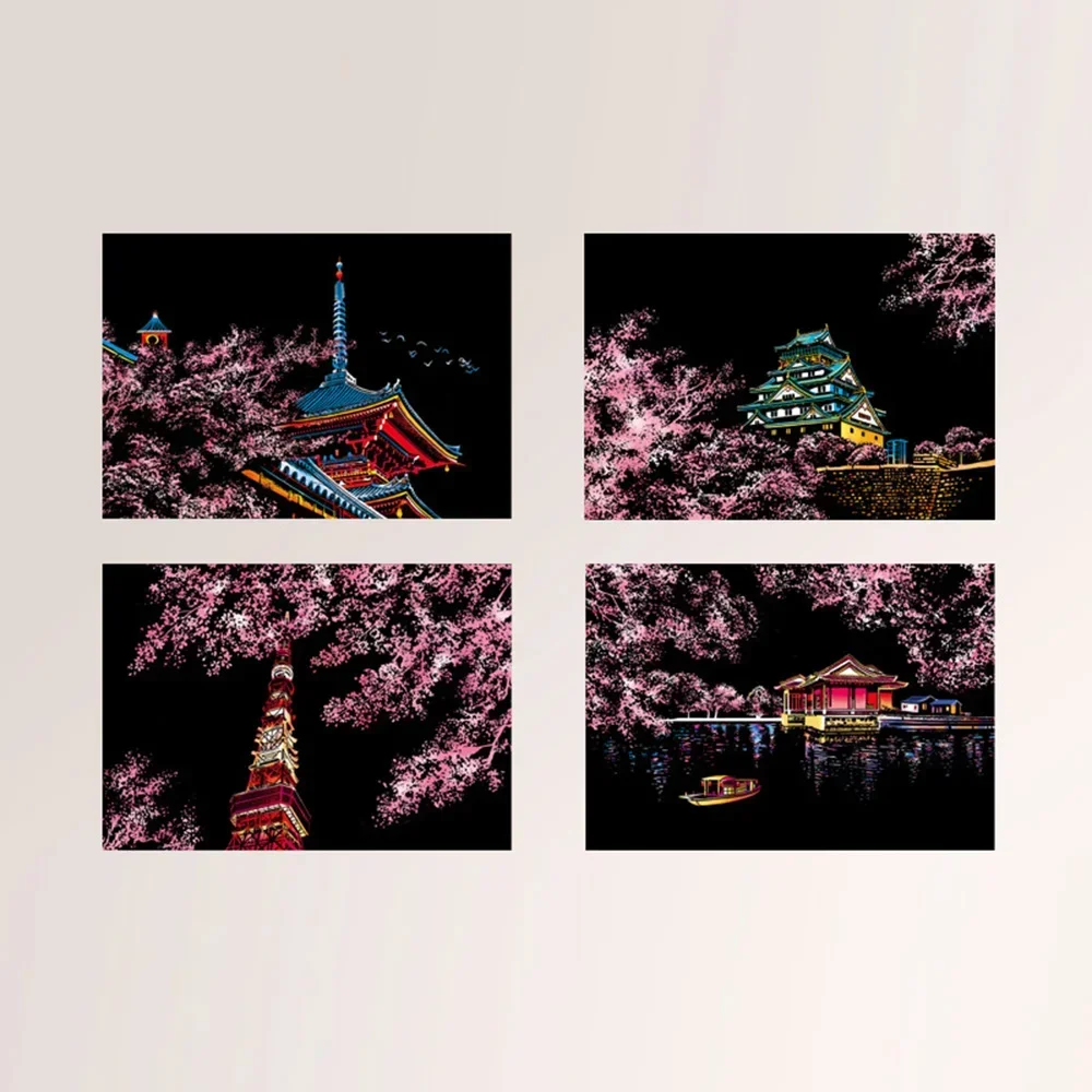 Picture Scratch Paintings Paintings Useful View 20*14cm 4Pcs set Building Children City DIY Decoration Drawings