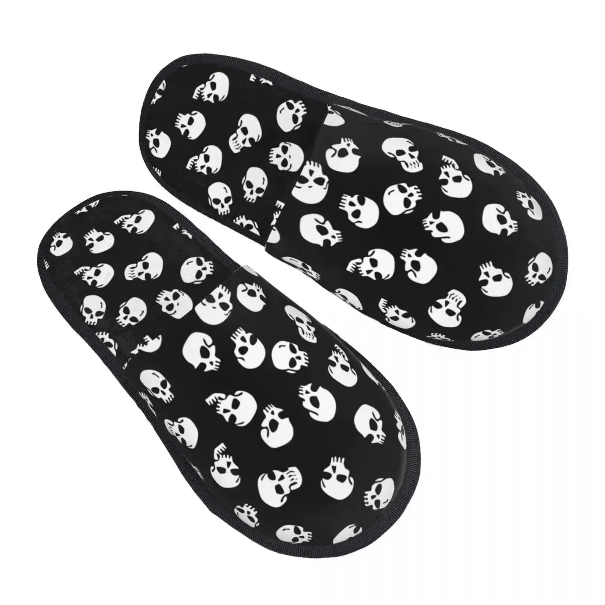 

Winter Women Men Non-Slip Flat Slippers Geometric Cool Halloween Skulls Indoor Fur Soft Warm Shoes
