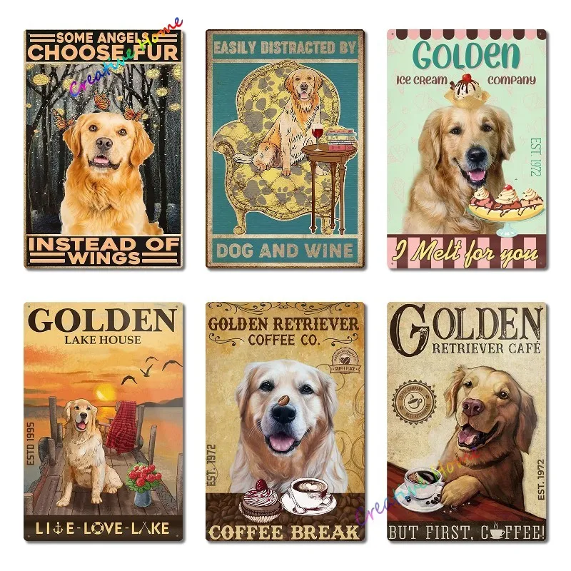 Golden Retriever Coffee Co Tin Sign Metal Poster Vintage Bar Coffee Shop Kitchen Shajing Home Wall Decoration Tin Sign 8X12 Pollici