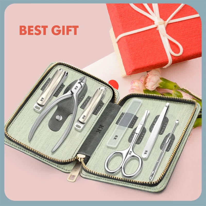 KK 7in1 Manicure Tools Nail Clippers Set Professional Stainless Steel Nail Cutter Pliers Scissors Kit Pedicure Hand Foot Care 5