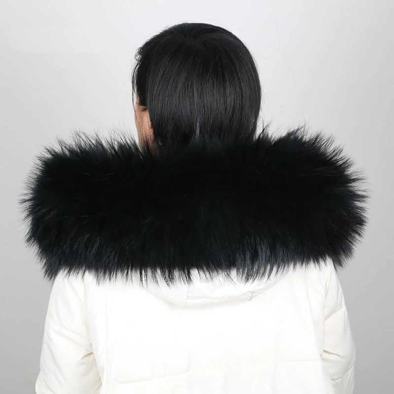 100% Real Fur Collar Luxury Warm Natural Raccoon Fur Scarf Women Genuine Fur Collar Scarves Large Fur Shawl Male Jacket Coat 4