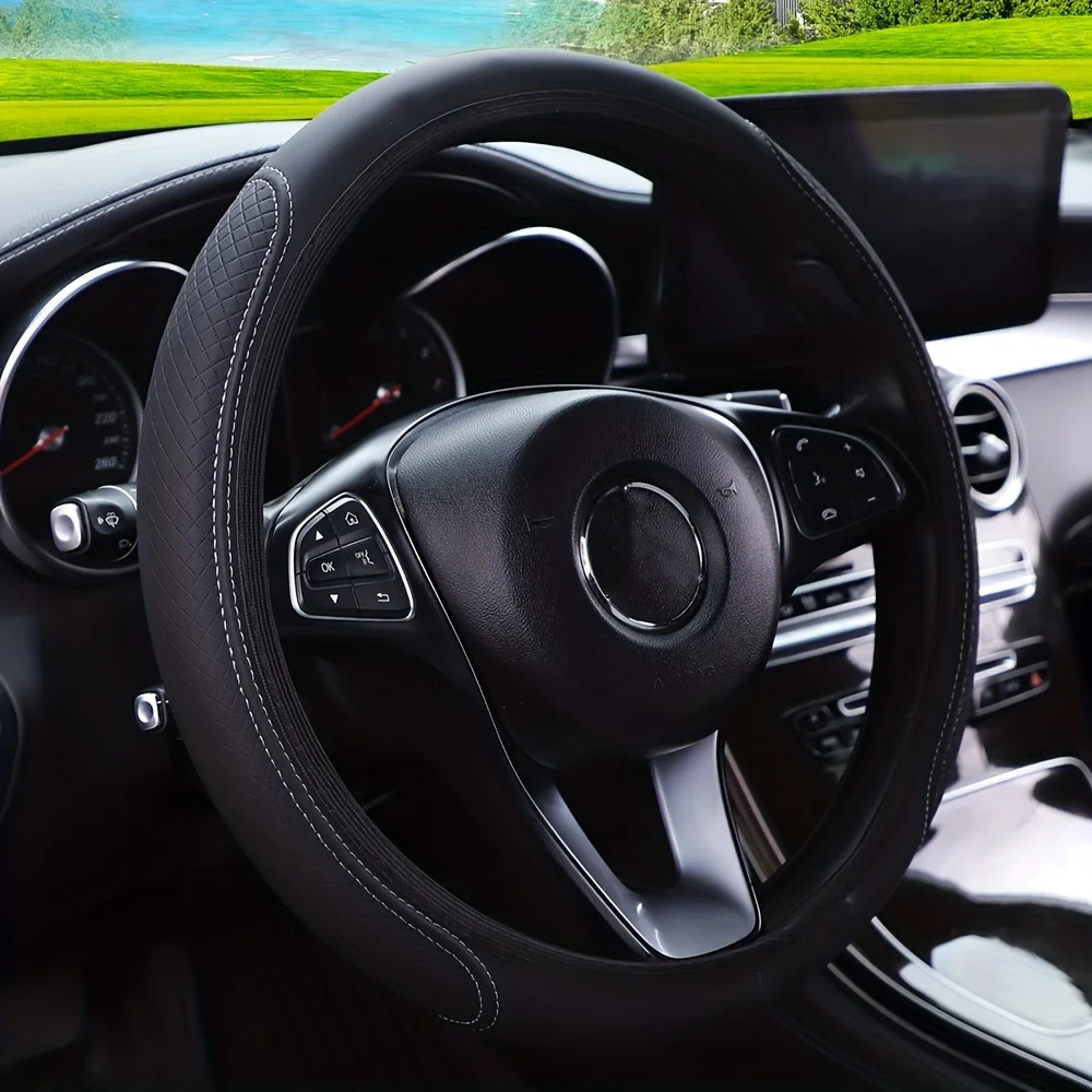 Steering wheel cover Universal Fit PU Leather 3D Embossed for Enhanced Grip Comfort Easy Install for 37-38cm Wheels