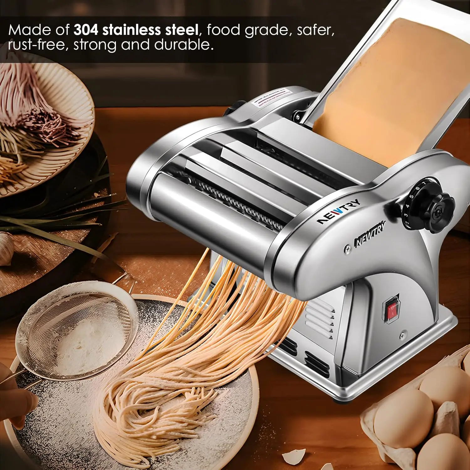 Electric Pasta Maker Noodle Maker Pasta Making Machine Dough Roller Cutter Thickness Adjustable Stainless Steel US 110V f