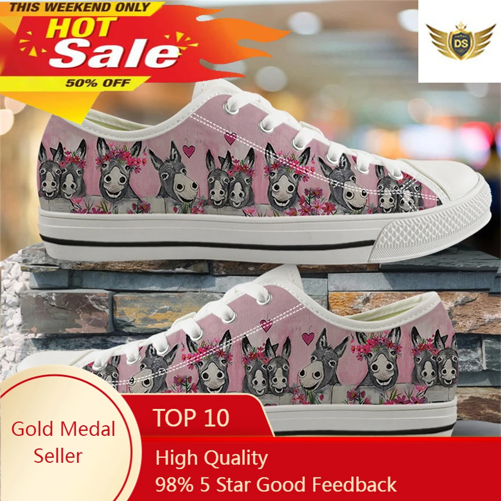 

Woman Low Top Canvas Shoes Donkey Family 3D Cute Pattern Ladies Shoes Lace Up Sneakers
