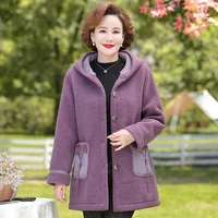 Parkas Middle Aged Women Hooded Clothing Winter Teddy velvet Warm Jacket Women's Long Overcoat Outerwear Mother Coat 1