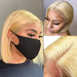 Blonde Bob Wigs Deep Part 13*4 Frontal Wig Human Hair Lace Front Wigs for Black Women Pre Plucked Bleached Knots Blond Lace Wigs