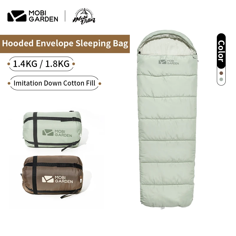 

MOBI GARDEN Envelope Sleeping Bag -5℃~15℃ Warm Cotton Ultralight Spliced With Cap for Outdoor Camping Quilt Shawl 1.4kg/1.8kg