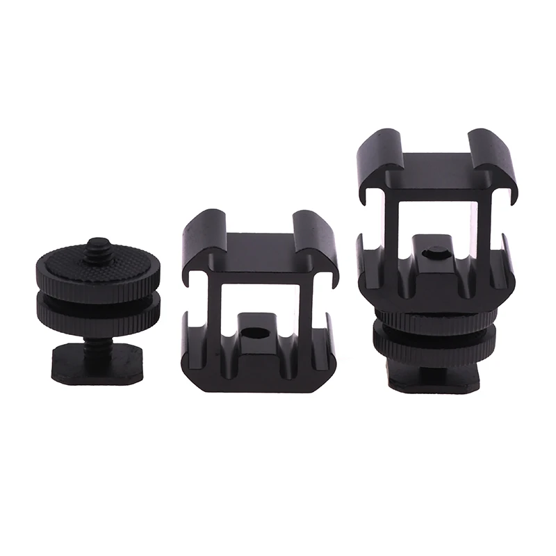 Camera Three-Head Hot Shoe Mount Adapter Dual Screws Bracket Holder for Camera LED Video Microphone Monitor Flash Light