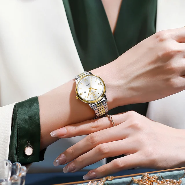 POEDAGAR Ladies Wristwatch Luxury Waterproof Luminous Date Gold Watch For Women Dress Stainless Steel Quartz Women's Watches+Box 5
