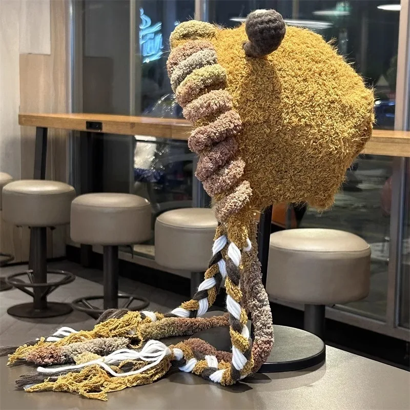 Cute Cartoon Little Monster Plush Women's Hat for Autumn and Winter Thick Warm Riding, Windproof, Creative and Beautiful Winters