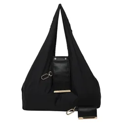 Compact Eco - Friendly Foldable Tote Bag with Keychain Attachment (Black)