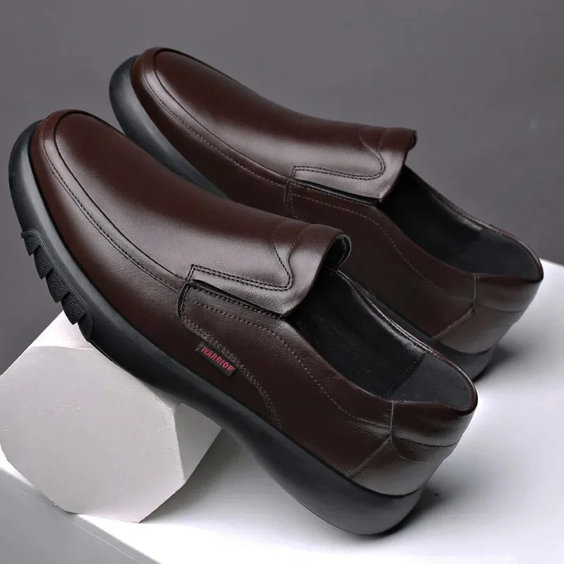 Men Handmade Genuine Leather Plush Warm Shoes 37-47 Soft Anti-slip Rubber Work Loafers Casual Leather Business