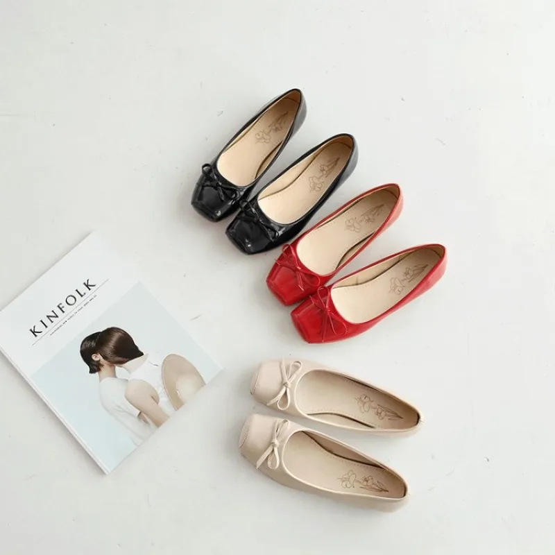 Spring and Summer New High-quality Square Head Bow Ballet Flat Shoes Fashionable Elegant Comfortable Casual Ladies Flat Shoes