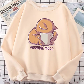 고양이 컵 러블리 스웻셔츠 여성 패션 플리스 후드, 크루넥 캐주얼 후드, 풀오버 오버사이즈 스포츠웨어