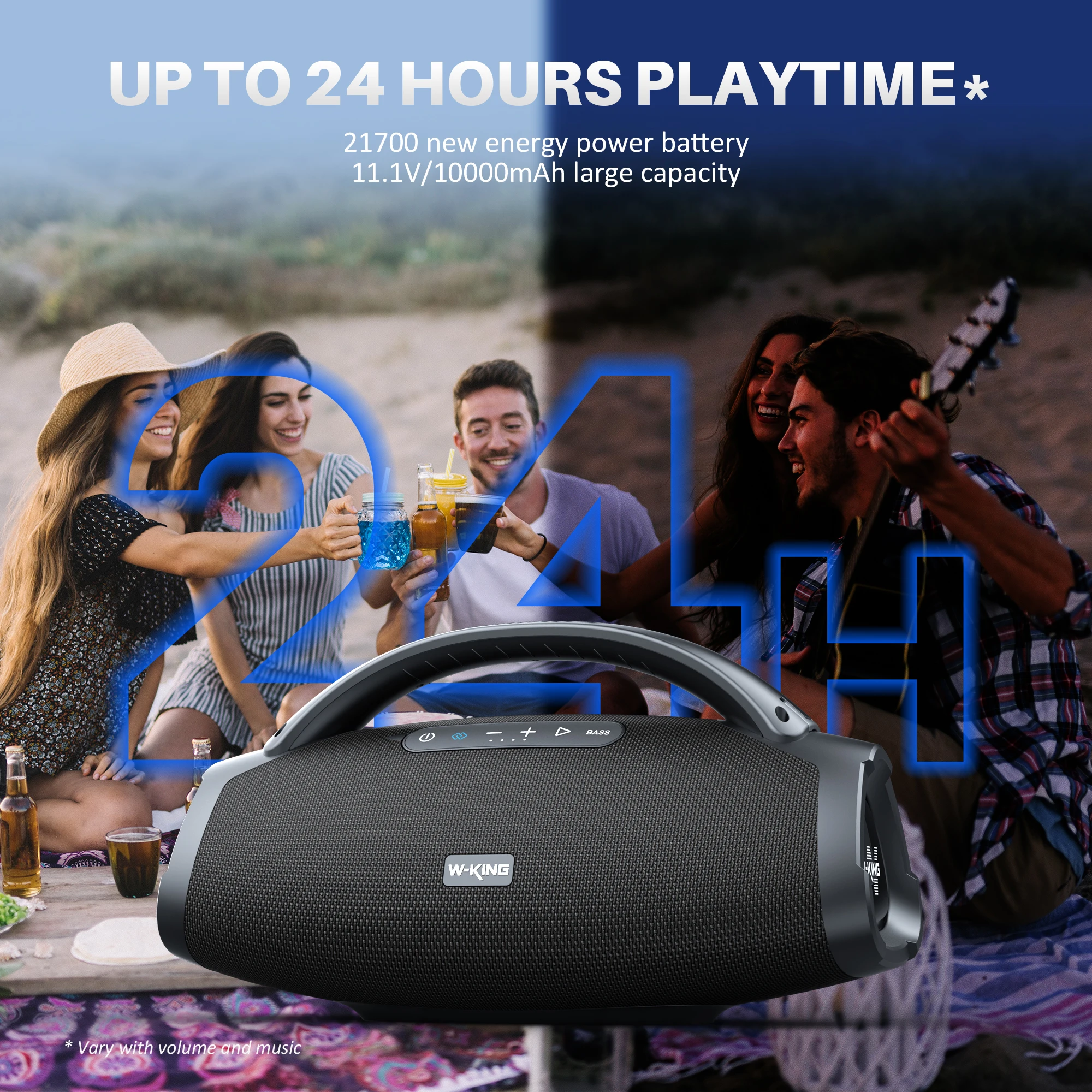 W-KING Portable Bluetooth Speakers 200W RMS, Massive Bass Party Boombox IPX7 Waterproof Speaker Large Loud Outdoor, With 2 Mic 2