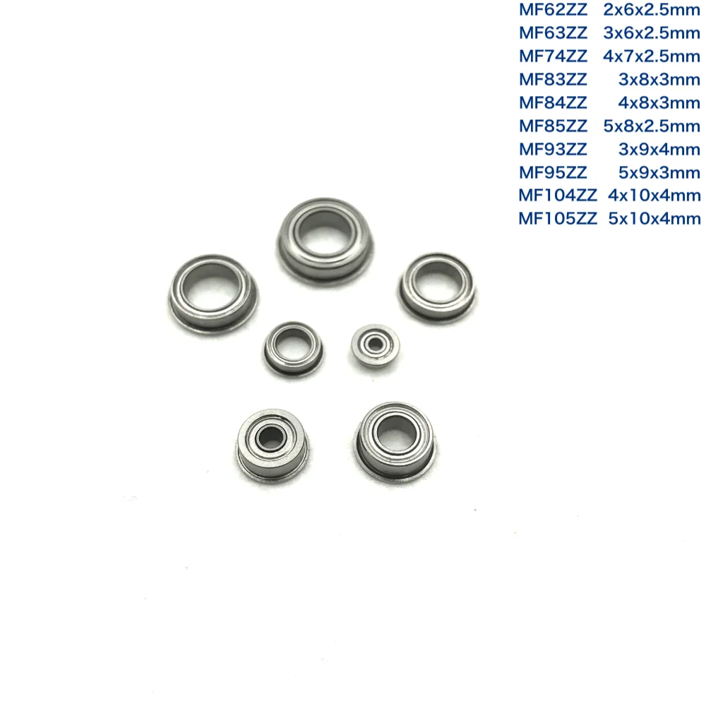 15pcs/Lot MF62ZZ,MF63ZZ,MF74ZZ,MF83ZZ,MF84ZZ,MF85ZZ,MF95ZZ,MF104ZZ,MF105ZZ Thin Wall Deep Groove Ball Miniature Flange Bearing