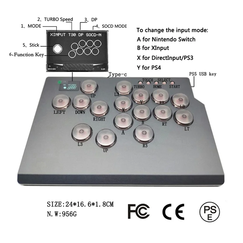 16키 아케이드 스틱 모든 버튼 컨트롤러 조이스틱 Hitbox 컨트롤러 Pc/Ps3/Ps4/Ps5/Steam Arcade Pc Gift A-ABIU