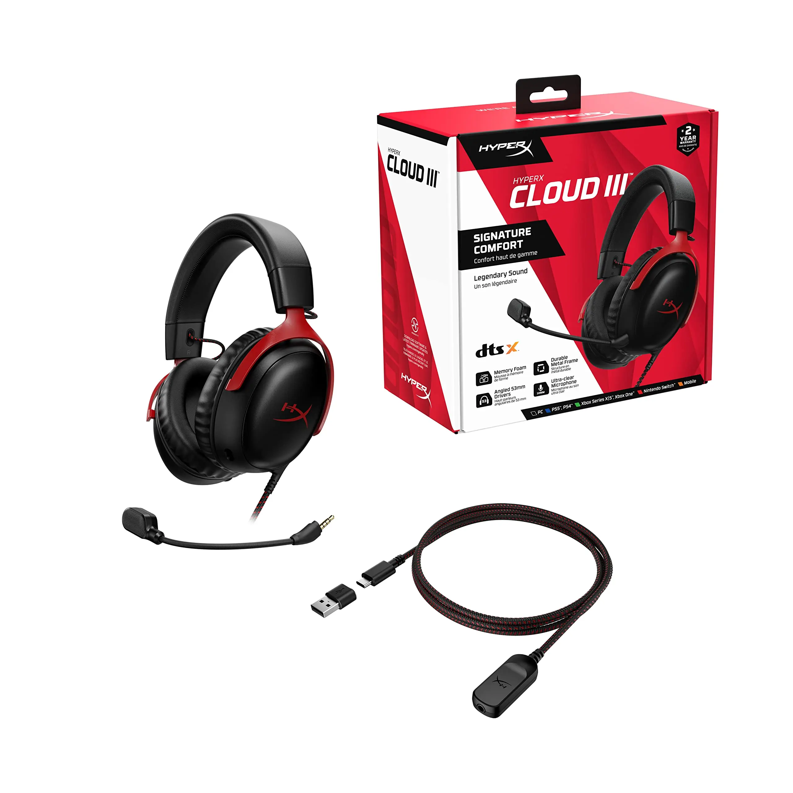 HyperX Cloud 3 III 有線ゲーミング ヘッドセット ブラック/レッド HXR