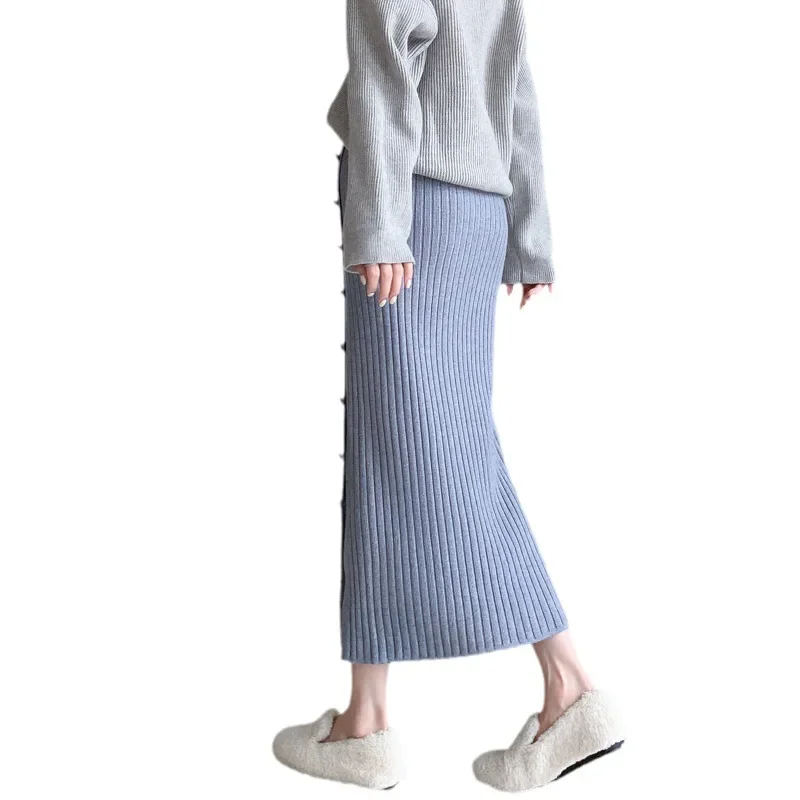 Maternity Skirt Knitted Mid-Length Wrap Body Side Slit One-Step Fashion Slimming Midi Half-length Autumn Winter