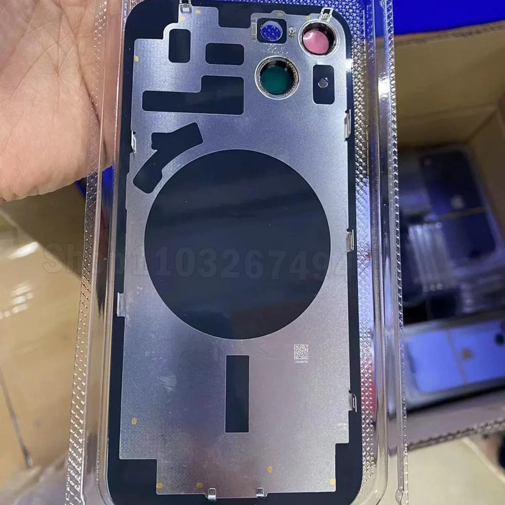 5pcs OEM Iron Plate Panel Back Glass Replacement For 14 Plus 15 Pro Max Broken Rear Door battery cover Housing Repair