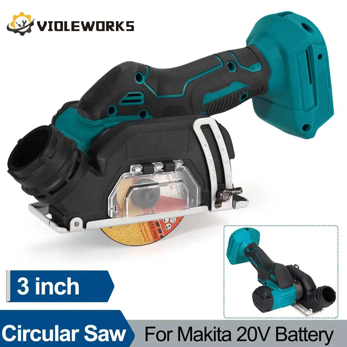 Cordless Mini Circular Saw 76mm Electric Cutting Tool for Metal Wood Plastic Pipes Tiles 2 Blades for Makita 20V Battery