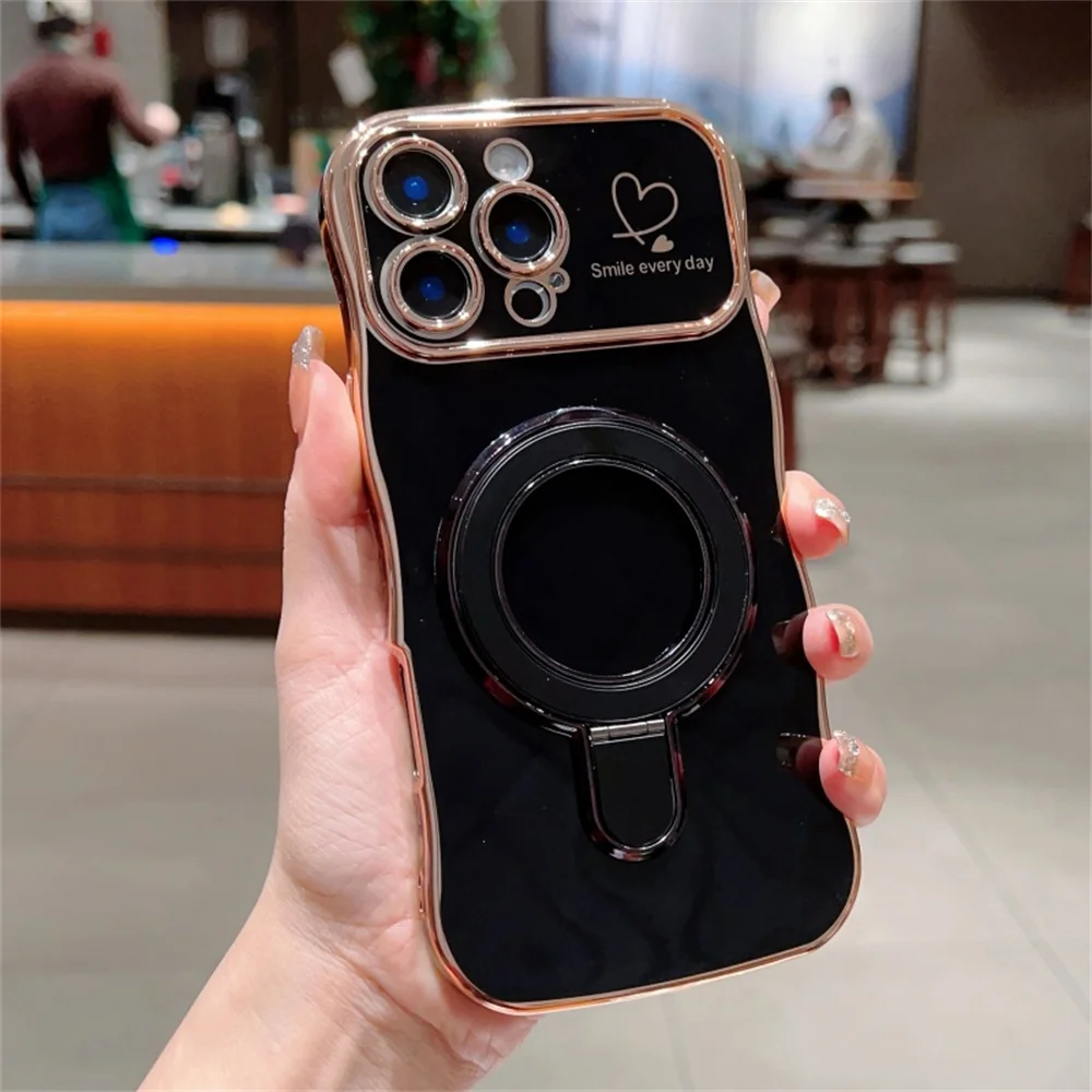 Wave Curly Magnetic Phone Case with Ring Stand – Plating Soft Silicone Cover