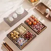 GIANXI Dry Fruit Tray Afternoon Tea Tray Snack Fruit Tray multi-lattice Tea Tray Stove Side Tea Chinese Wooden Tray 4