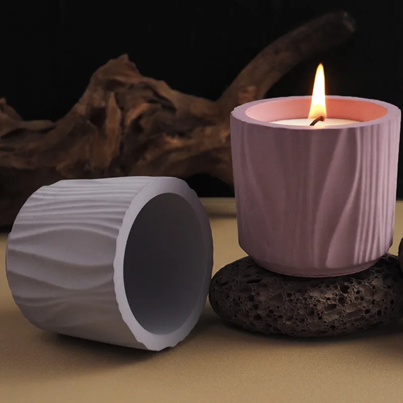 Gypsum Lined Candle Cup Silicone Mold DIY Concrete Circular Flowerpot Resin Mold