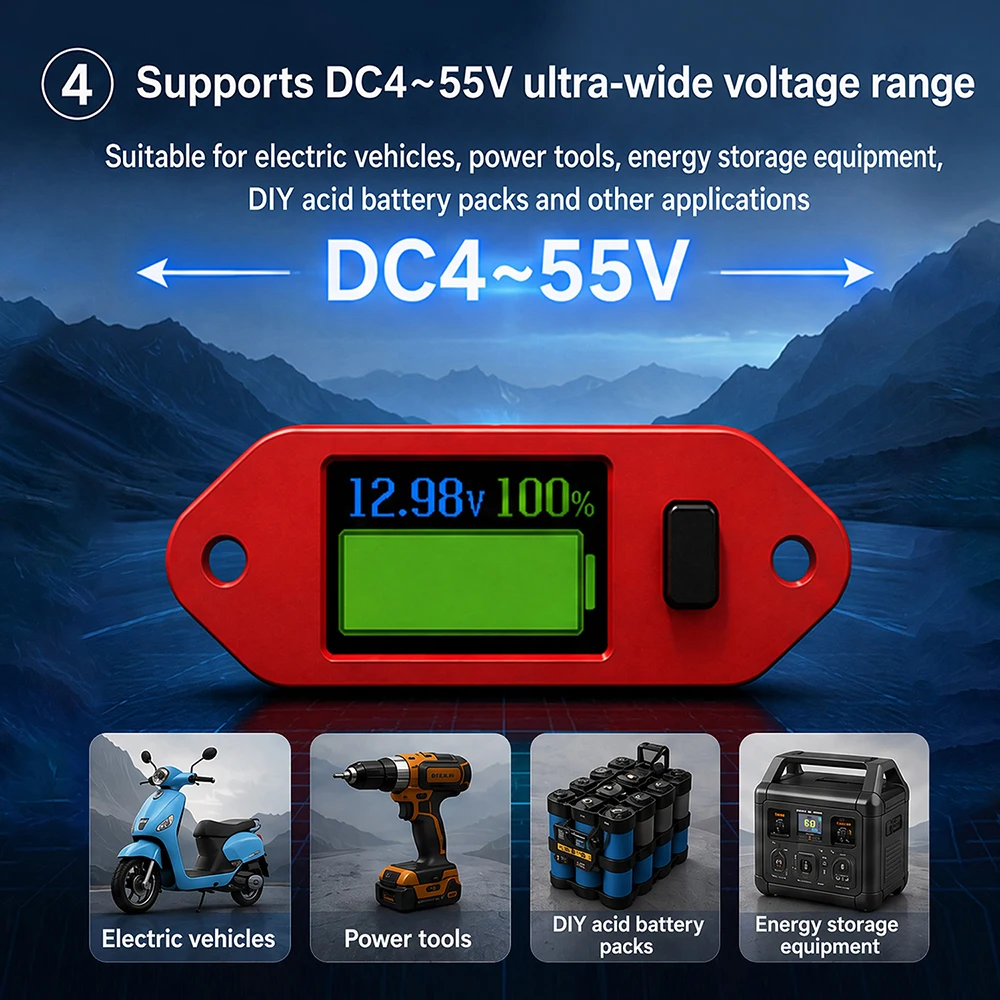 Compact 0.96 Screen Battery Level Indicator for Multi-Cell Lithium and Acidic Batteries