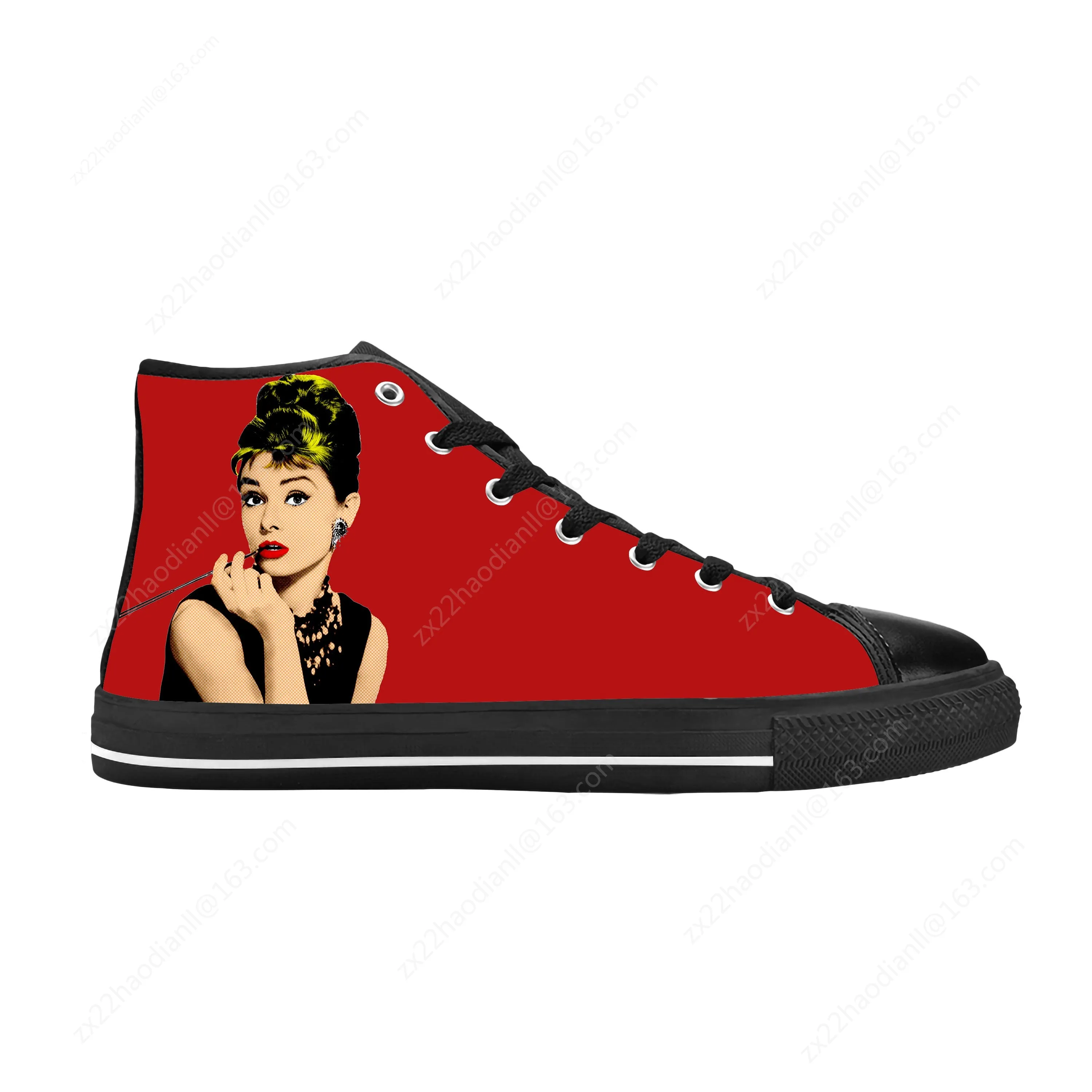 Hot Audrey Hepburn Movie Star Actor Cute Fashion Casual Cloth Shoes High Top Comfortable Breathable 3D Print Men Women Sneakers