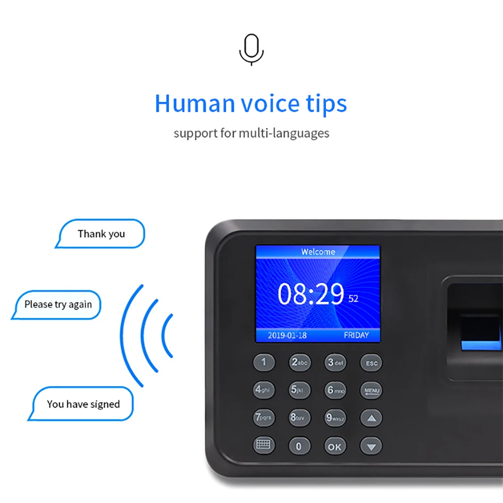 Biometric Fingerprint Password Attendance Machine Multi-language with 2.4 inch LCD Screen Employee Management Time Clock