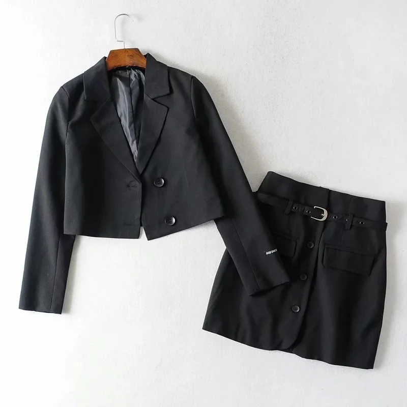 

Student Slim Blazer Suit Two Piece Set Women Casual Commute Blazer Preppy Style Mini Skirts Set Single Breasted Striped Blazer