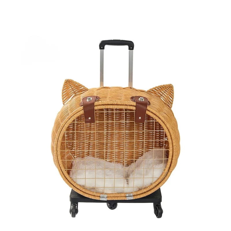 

Manufacturer Direct Selling Large Space Pet Travel Carrier Bag Rattan Wicker On Wheels Stroller Trolley Pushchair