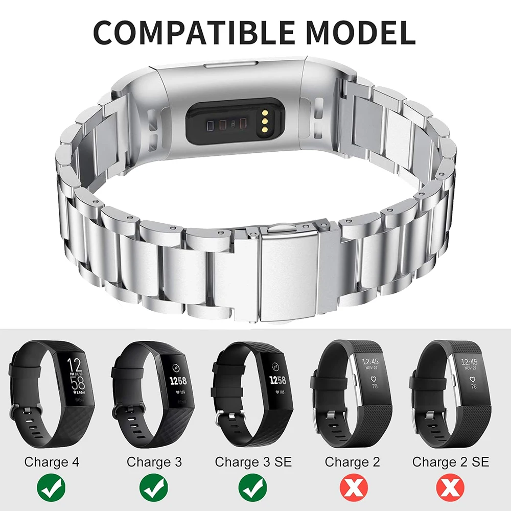 Fitbit Charge 3 용 스테인레스 스틸 팔찌 스트랩 Charge 3 SE 금속 밴드 스트랩 용 손목 밴드 루프 교체
