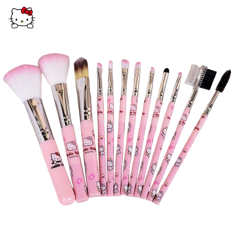 12PCS Kawaii Sanrio Hello Kitty Makeup Brush Set Cute Cartoon