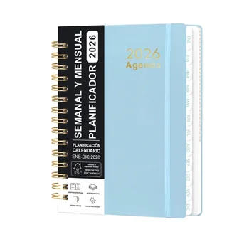 Agenda Spagnola 2026, Quaderno A5, Organizzatore Giornaliero Essenziale, Diario di Auto-Tracciamento, Calendario Multifunzionale a Spirale