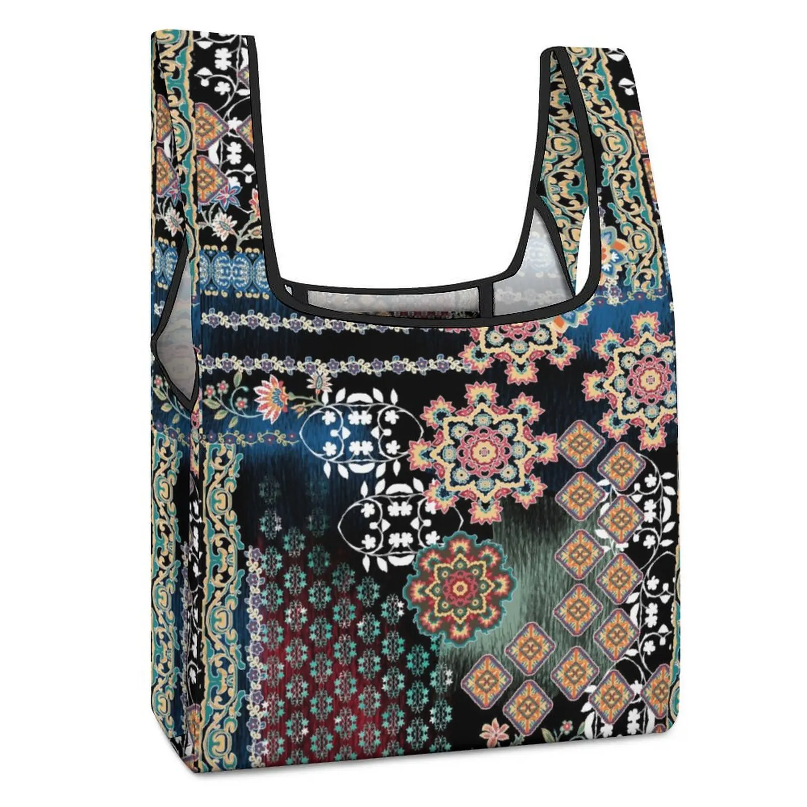 Retro Decor Shopping Bag Double Strap Handbag Exotic Style Foldable Tote Bag Recycle Floral Pouch Handbags Custom Pattern wreath pattern wild print retro totes bag women trendy vintage handbag female small subaxillary bags casual retro cell phone bag