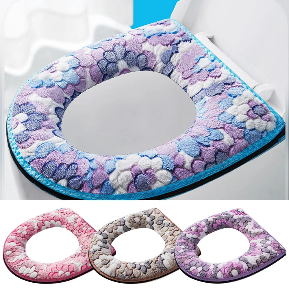 Toilet Cover Toilet Seat Case Toilet Seat Cover Bowl Case Lid Top Cover Pad Warm Soft Zipper Flower Bathroom Accessories ????