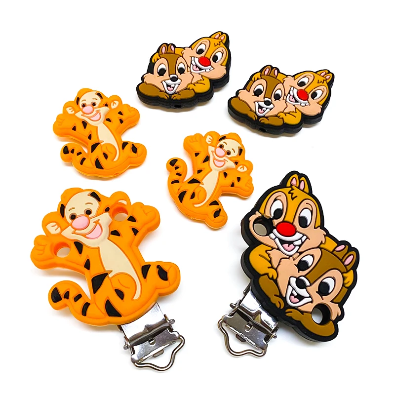 5/10pcs Silicone Tigger Squirrel Clip DIY Baby Teething Teether Necklace Bead Tool Nurs Gift Accessories teething toys pacifier clip pacifier accessories teether clip teething beads baby silicone accessories