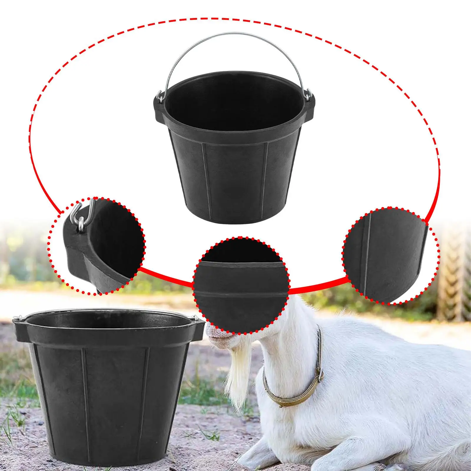 Rubber Feeder Bucket 8L Versatile Utility Horse feed Pan Horse Feeder Horse feed Bucket for Animal Feeding Goats Pig Chicken