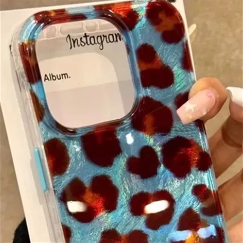 Blue Retro Leopard Print Phone Case with Whirlpool Pattern