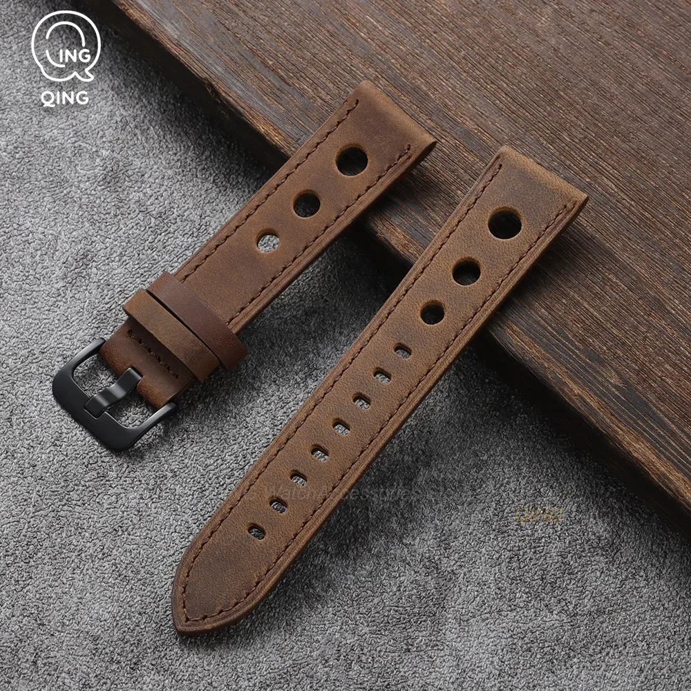Vintage Matte Leather Watchband with Black Needle Buckle