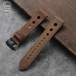 Vintage Matte Leather Watchband with Black Needle Buckle - 22mm (Dark Brown)